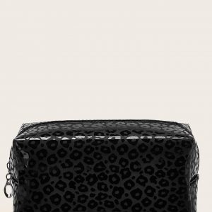 1pc Checkerboard Brown Large Capacity Portable Fabric Makeup Bag