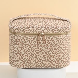 Classic Leopard Printed Large Capacity Waterproof Cosmetic Bag, Portable  Toiletry Organizer For Women's Travel, Fashion Personality Makeup Bag